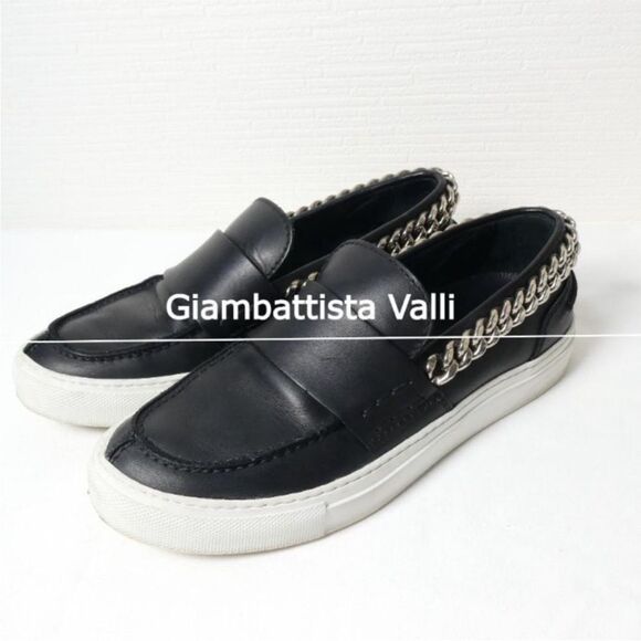 Giambatista Valli black leather chain loafers, US10 - Picture 1 of 10